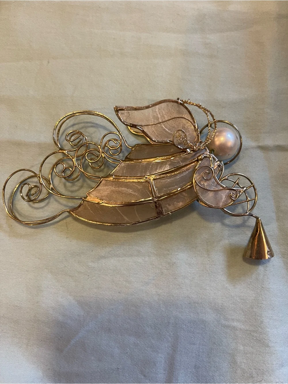Gold & white Angel with Pearl Accent